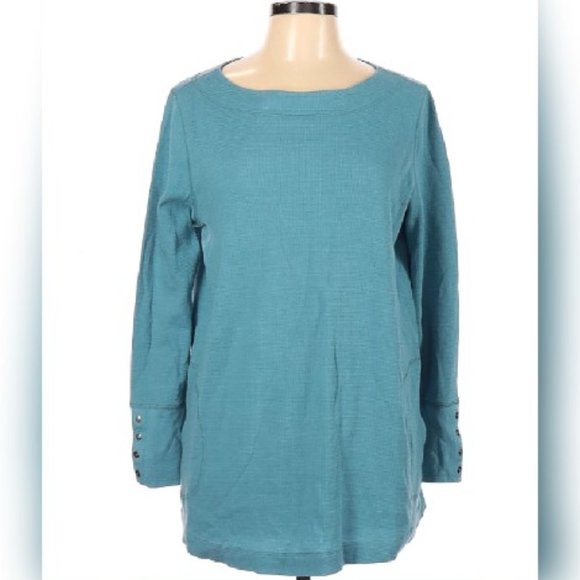 J. Jill Long Sleeve Waffle Knit Tunic Top in Blue - Picture 1 of 4